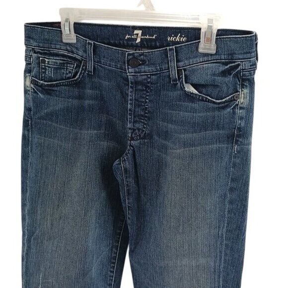 7 For All Mankind Womens Size 28 Rickie Cropped Jeans Blue Denim Cuffed Straight - Picture 3 of 7